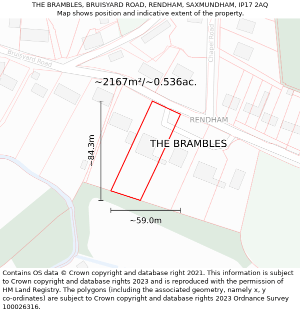 THE BRAMBLES, BRUISYARD ROAD, RENDHAM, SAXMUNDHAM, IP17 2AQ: Plot and title map