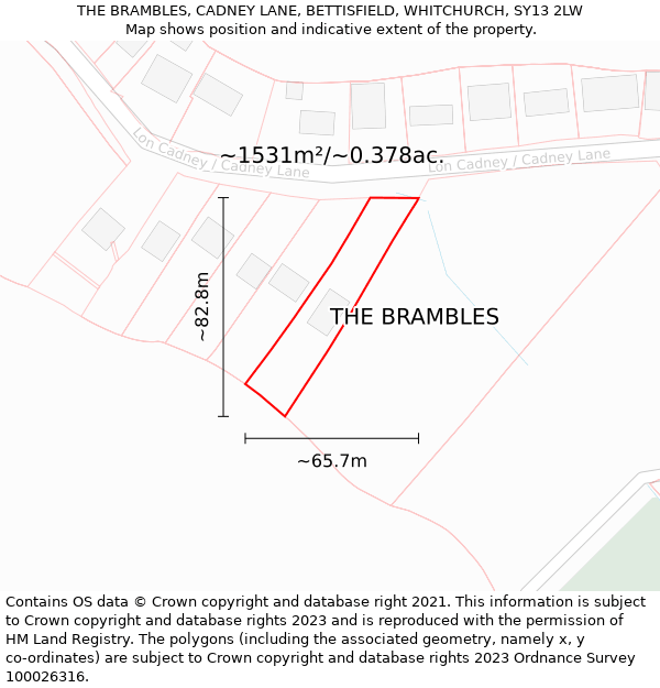 THE BRAMBLES, CADNEY LANE, BETTISFIELD, WHITCHURCH, SY13 2LW: Plot and title map