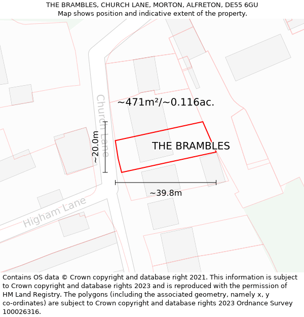 THE BRAMBLES, CHURCH LANE, MORTON, ALFRETON, DE55 6GU: Plot and title map