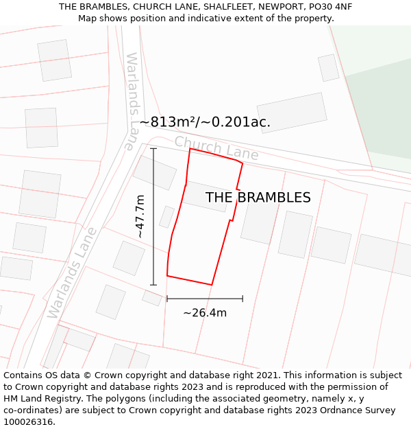 THE BRAMBLES, CHURCH LANE, SHALFLEET, NEWPORT, PO30 4NF: Plot and title map