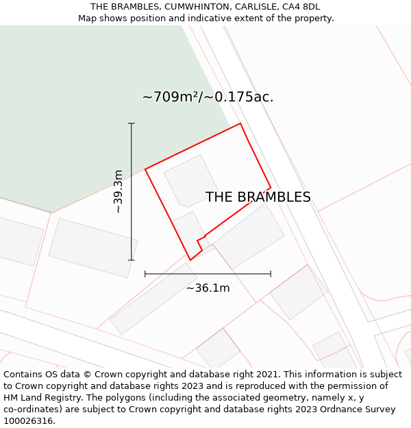 THE BRAMBLES, CUMWHINTON, CARLISLE, CA4 8DL: Plot and title map