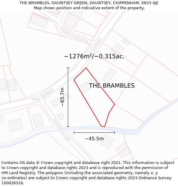 THE BRAMBLES, DAUNTSEY GREEN, DAUNTSEY, CHIPPENHAM, SN15 4JE: Plot and title map