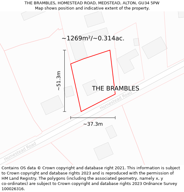 THE BRAMBLES, HOMESTEAD ROAD, MEDSTEAD, ALTON, GU34 5PW: Plot and title map