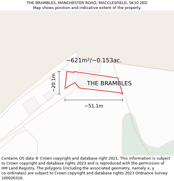 THE BRAMBLES, MANCHESTER ROAD, MACCLESFIELD, SK10 2ED: Plot and title map
