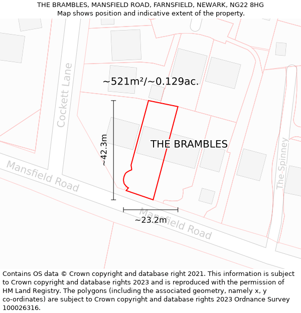 THE BRAMBLES, MANSFIELD ROAD, FARNSFIELD, NEWARK, NG22 8HG: Plot and title map