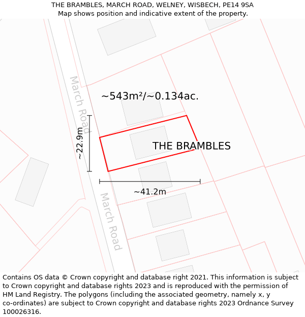 THE BRAMBLES, MARCH ROAD, WELNEY, WISBECH, PE14 9SA: Plot and title map