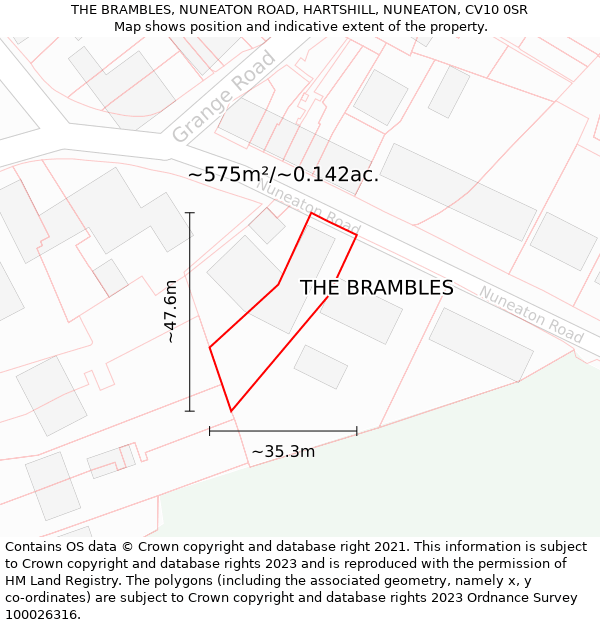 THE BRAMBLES, NUNEATON ROAD, HARTSHILL, NUNEATON, CV10 0SR: Plot and title map