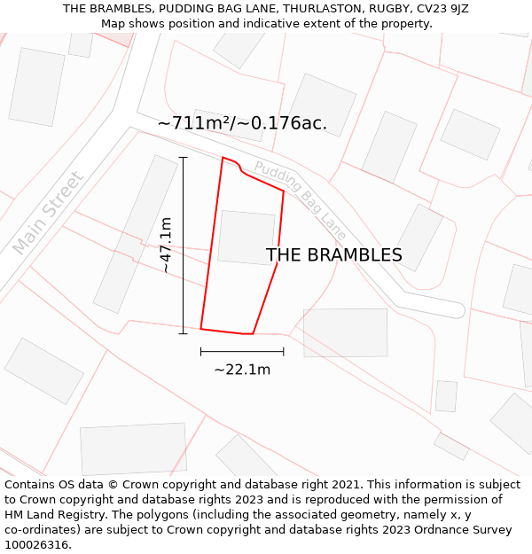 THE BRAMBLES, PUDDING BAG LANE, THURLASTON, RUGBY, CV23 9JZ: Plot and title map