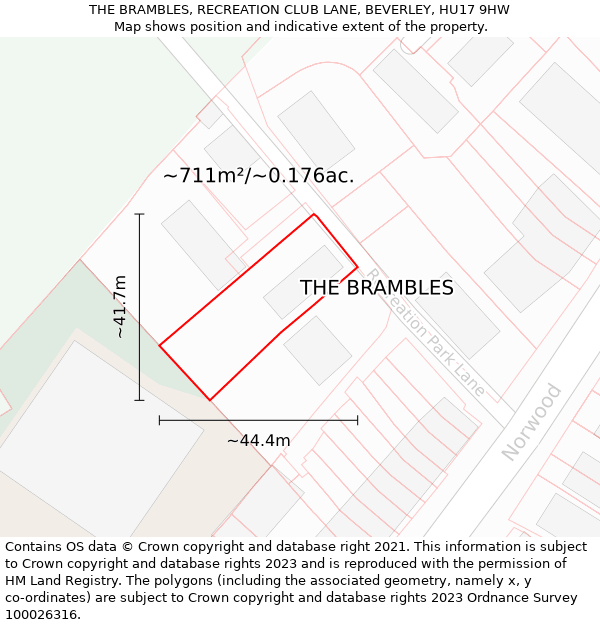 THE BRAMBLES, RECREATION CLUB LANE, BEVERLEY, HU17 9HW: Plot and title map