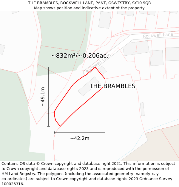THE BRAMBLES, ROCKWELL LANE, PANT, OSWESTRY, SY10 9QR: Plot and title map