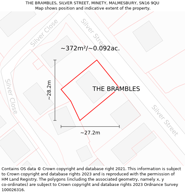 THE BRAMBLES, SILVER STREET, MINETY, MALMESBURY, SN16 9QU: Plot and title map