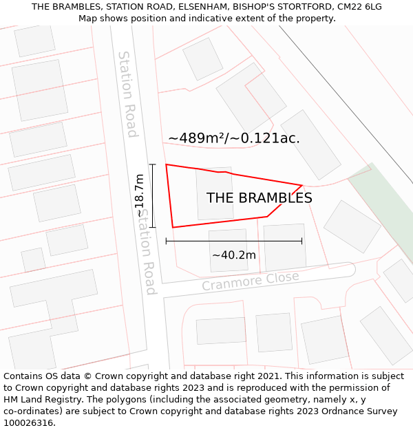 THE BRAMBLES, STATION ROAD, ELSENHAM, BISHOP'S STORTFORD, CM22 6LG: Plot and title map