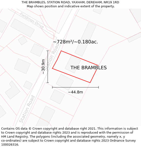 THE BRAMBLES, STATION ROAD, YAXHAM, DEREHAM, NR19 1RD: Plot and title map