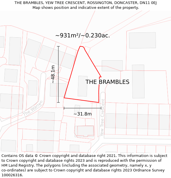 THE BRAMBLES, YEW TREE CRESCENT, ROSSINGTON, DONCASTER, DN11 0EJ: Plot and title map