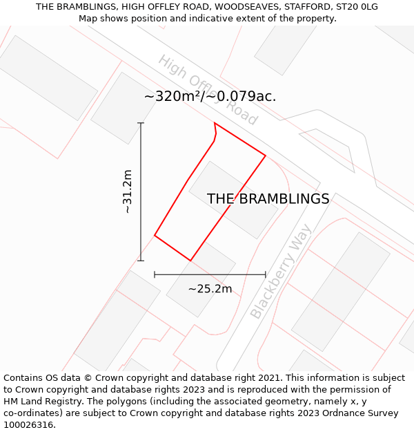 THE BRAMBLINGS, HIGH OFFLEY ROAD, WOODSEAVES, STAFFORD, ST20 0LG: Plot and title map