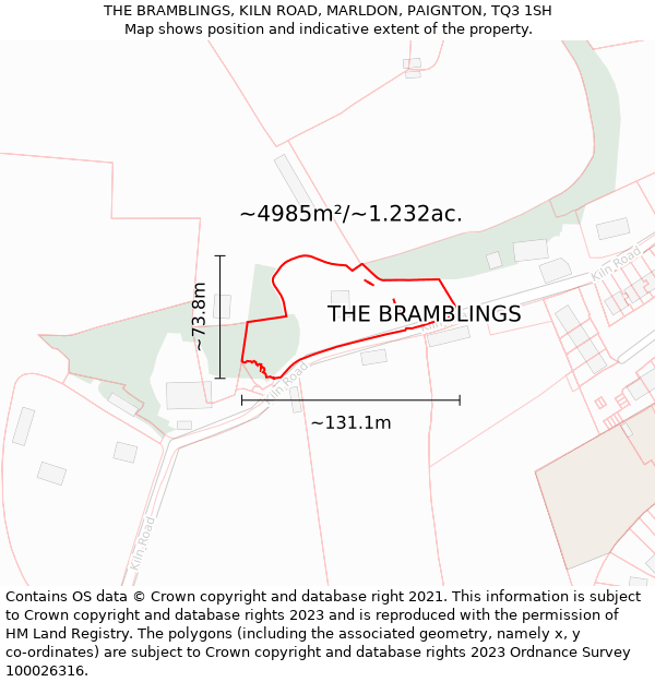 THE BRAMBLINGS, KILN ROAD, MARLDON, PAIGNTON, TQ3 1SH: Plot and title map