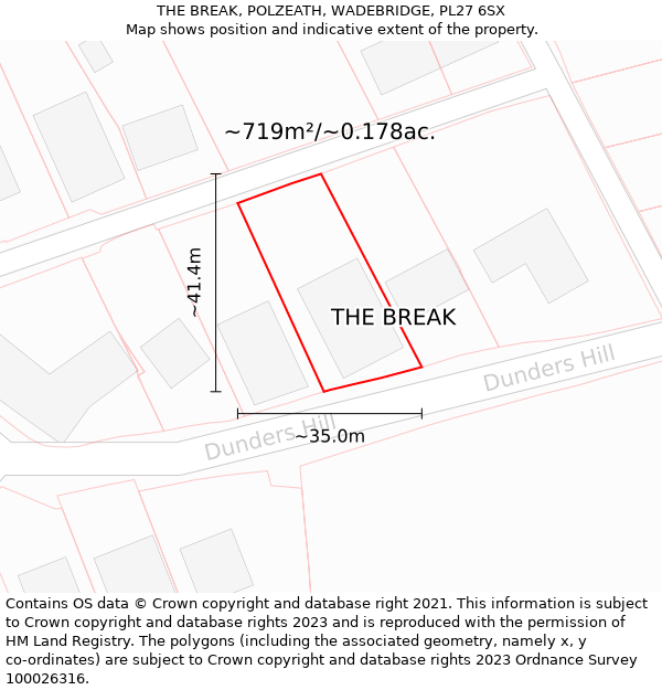 THE BREAK, POLZEATH, WADEBRIDGE, PL27 6SX: Plot and title map