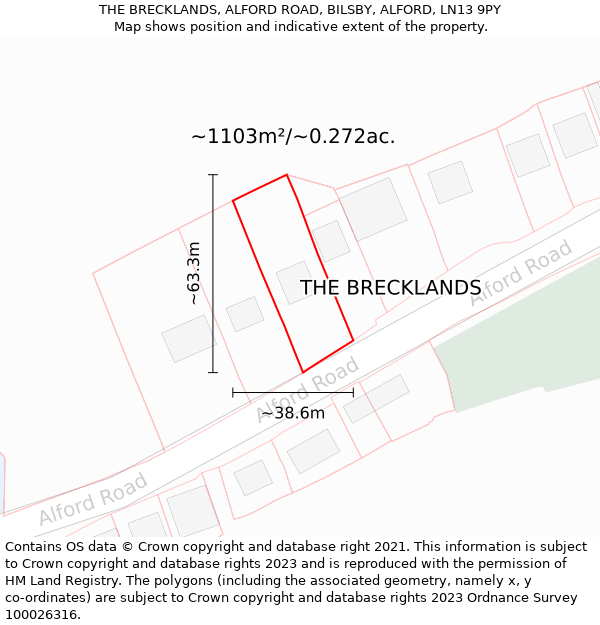 THE BRECKLANDS, ALFORD ROAD, BILSBY, ALFORD, LN13 9PY: Plot and title map