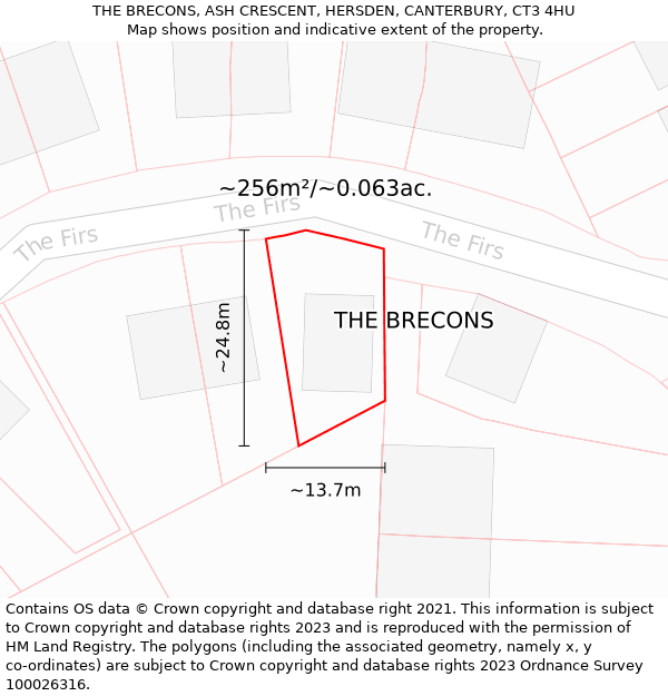 THE BRECONS, ASH CRESCENT, HERSDEN, CANTERBURY, CT3 4HU: Plot and title map