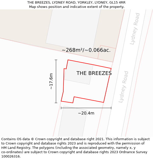 THE BREEZES, LYDNEY ROAD, YORKLEY, LYDNEY, GL15 4RR: Plot and title map
