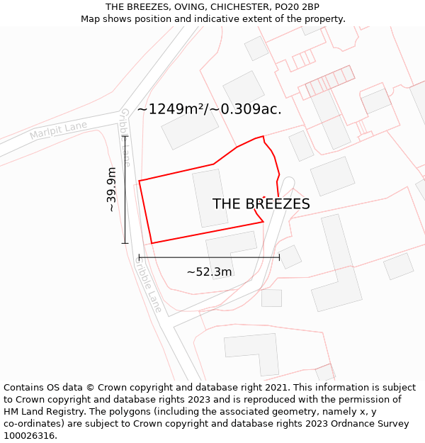 THE BREEZES, OVING, CHICHESTER, PO20 2BP: Plot and title map