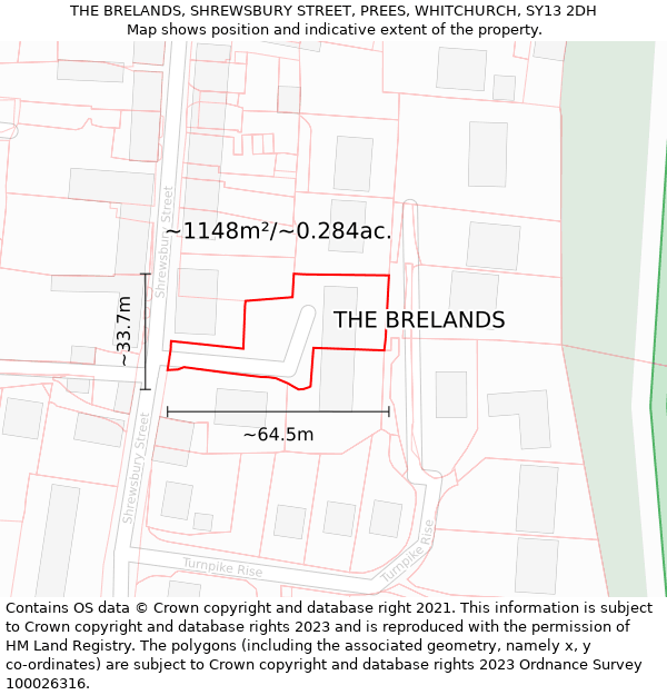 THE BRELANDS, SHREWSBURY STREET, PREES, WHITCHURCH, SY13 2DH: Plot and title map