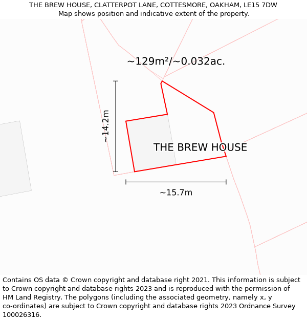 THE BREW HOUSE, CLATTERPOT LANE, COTTESMORE, OAKHAM, LE15 7DW: Plot and title map