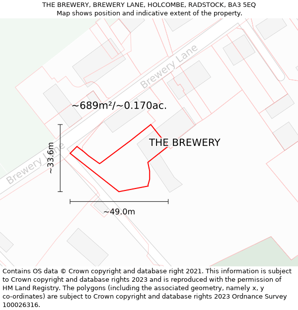 THE BREWERY, BREWERY LANE, HOLCOMBE, RADSTOCK, BA3 5EQ: Plot and title map