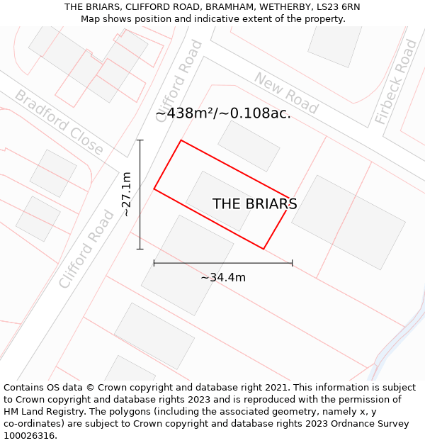 THE BRIARS, CLIFFORD ROAD, BRAMHAM, WETHERBY, LS23 6RN: Plot and title map