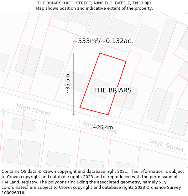 THE BRIARS, HIGH STREET, NINFIELD, BATTLE, TN33 9JR: Plot and title map