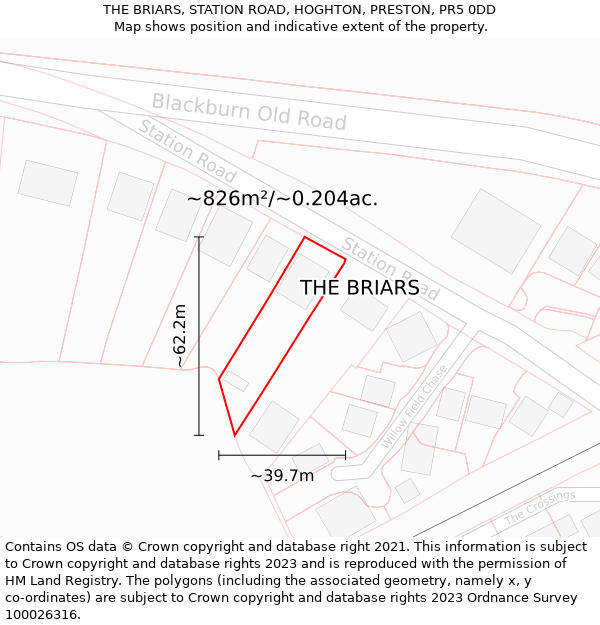 THE BRIARS, STATION ROAD, HOGHTON, PRESTON, PR5 0DD: Plot and title map