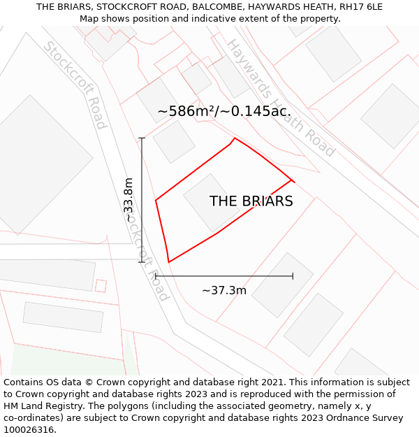 THE BRIARS, STOCKCROFT ROAD, BALCOMBE, HAYWARDS HEATH, RH17 6LE: Plot and title map