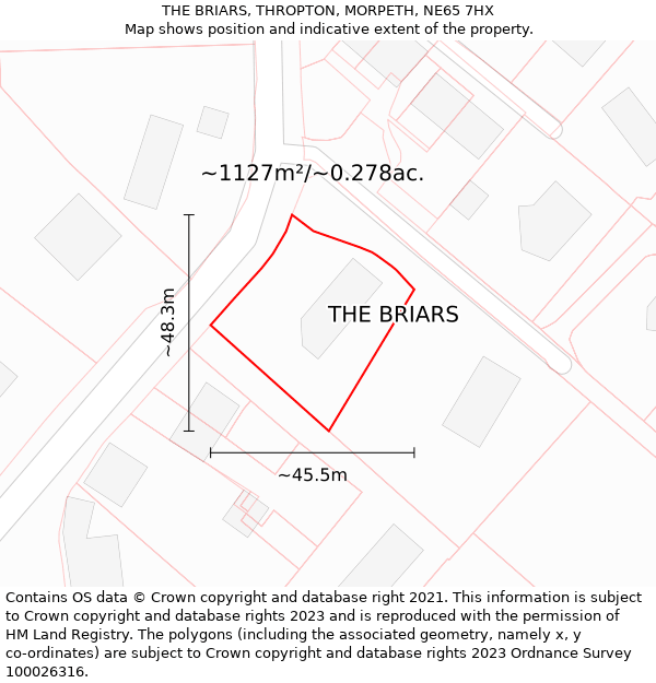 THE BRIARS, THROPTON, MORPETH, NE65 7HX: Plot and title map