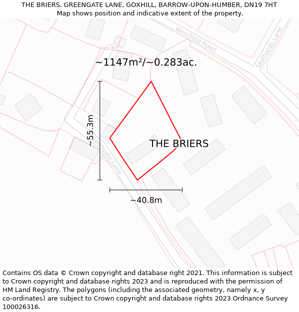 THE BRIERS, GREENGATE LANE, GOXHILL, BARROW-UPON-HUMBER, DN19 7HT: Plot and title map