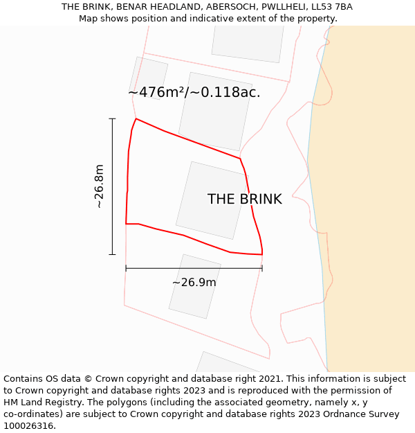 THE BRINK, BENAR HEADLAND, ABERSOCH, PWLLHELI, LL53 7BA: Plot and title map
