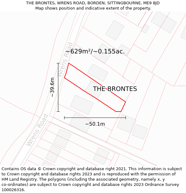 THE BRONTES, WRENS ROAD, BORDEN, SITTINGBOURNE, ME9 8JD: Plot and title map