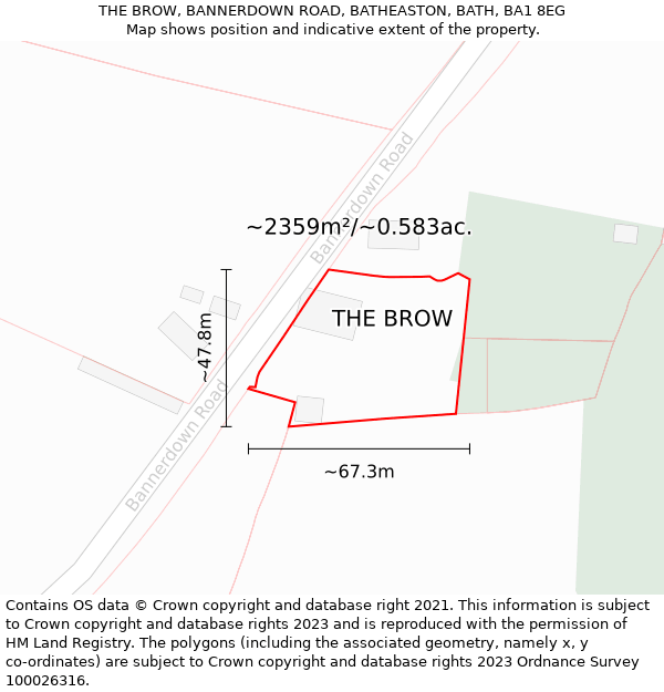 THE BROW, BANNERDOWN ROAD, BATHEASTON, BATH, BA1 8EG: Plot and title map
