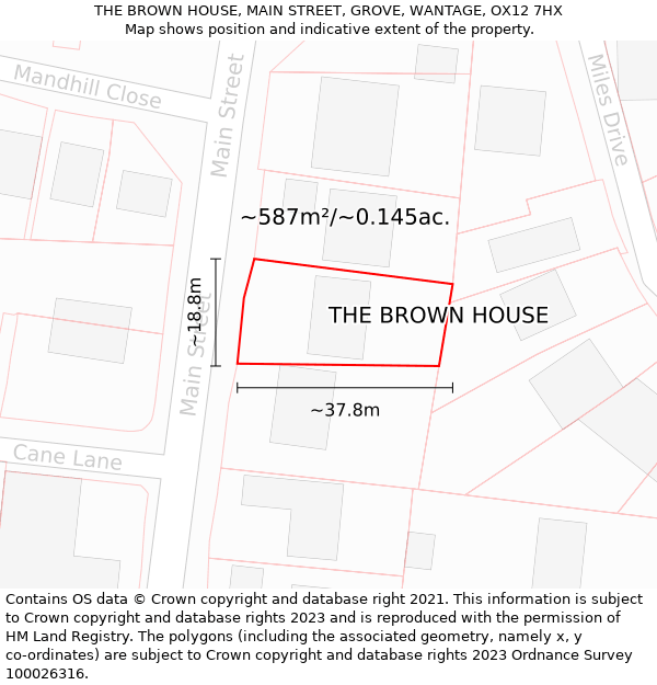 THE BROWN HOUSE, MAIN STREET, GROVE, WANTAGE, OX12 7HX: Plot and title map