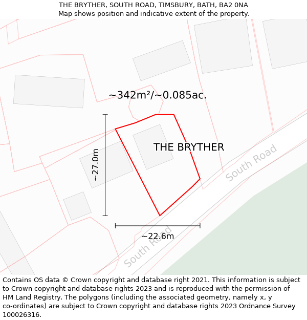 THE BRYTHER, SOUTH ROAD, TIMSBURY, BATH, BA2 0NA: Plot and title map