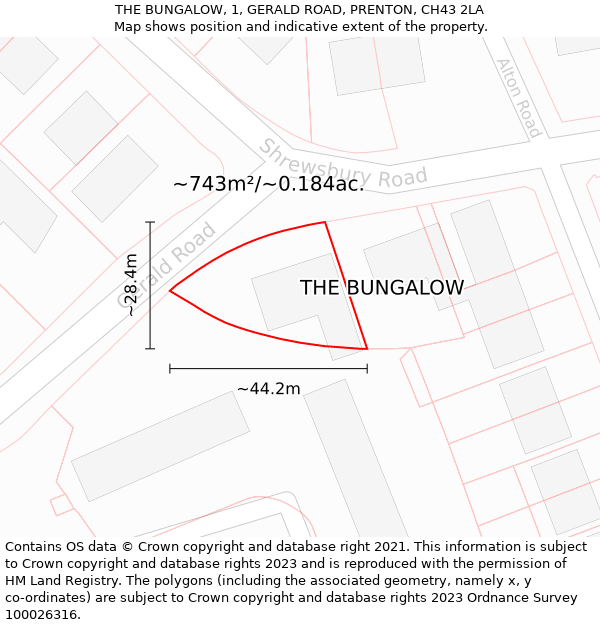 THE BUNGALOW, 1, GERALD ROAD, PRENTON, CH43 2LA: Plot and title map