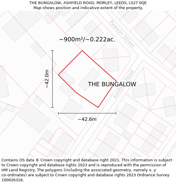 THE BUNGALOW, ASHFIELD ROAD, MORLEY, LEEDS, LS27 0QE: Plot and title map