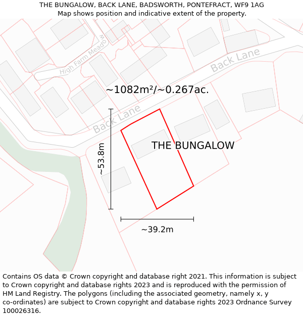 THE BUNGALOW, BACK LANE, BADSWORTH, PONTEFRACT, WF9 1AG: Plot and title map
