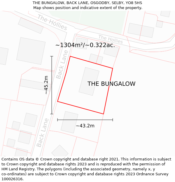 THE BUNGALOW, BACK LANE, OSGODBY, SELBY, YO8 5HS: Plot and title map
