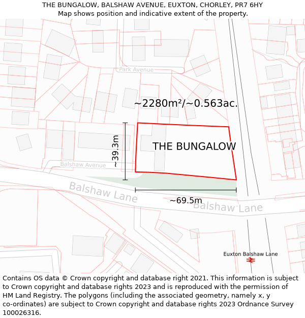 THE BUNGALOW, BALSHAW AVENUE, EUXTON, CHORLEY, PR7 6HY: Plot and title map