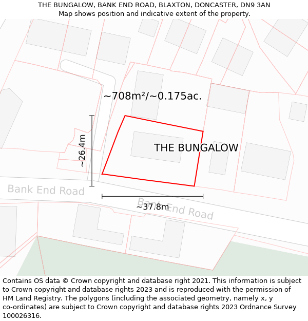 THE BUNGALOW, BANK END ROAD, BLAXTON, DONCASTER, DN9 3AN: Plot and title map