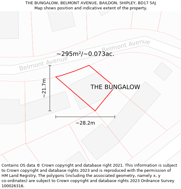 THE BUNGALOW, BELMONT AVENUE, BAILDON, SHIPLEY, BD17 5AJ: Plot and title map