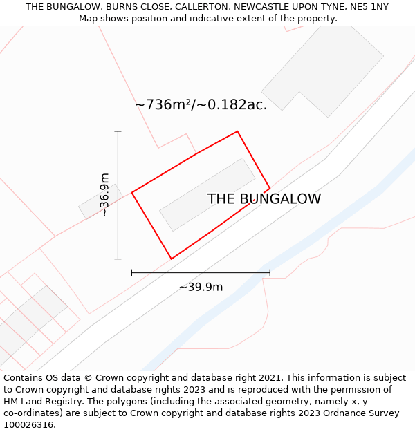 THE BUNGALOW, BURNS CLOSE, CALLERTON, NEWCASTLE UPON TYNE, NE5 1NY: Plot and title map