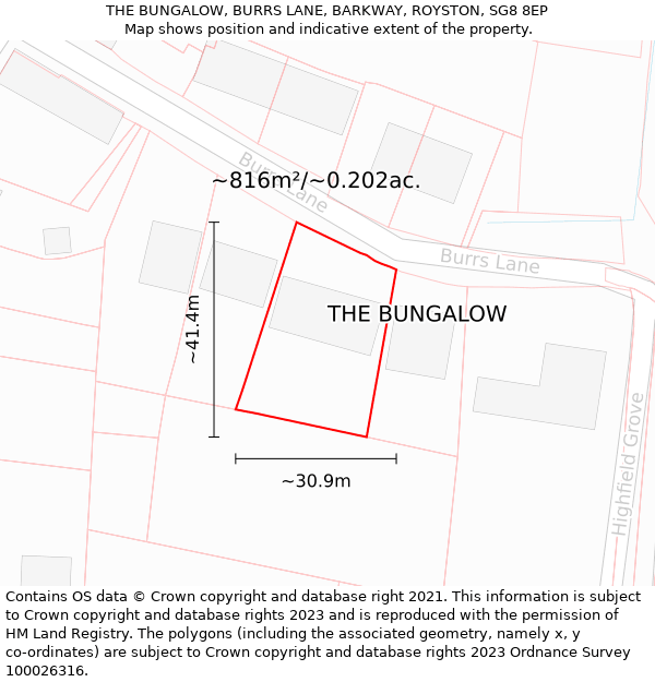 THE BUNGALOW, BURRS LANE, BARKWAY, ROYSTON, SG8 8EP: Plot and title map