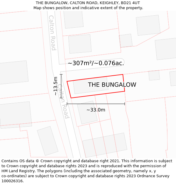 THE BUNGALOW, CALTON ROAD, KEIGHLEY, BD21 4UT: Plot and title map