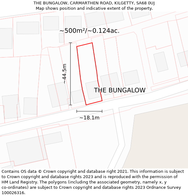 THE BUNGALOW, CARMARTHEN ROAD, KILGETTY, SA68 0UJ: Plot and title map